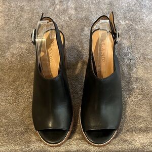 Madewell Black Leather Peep-Toe Mules